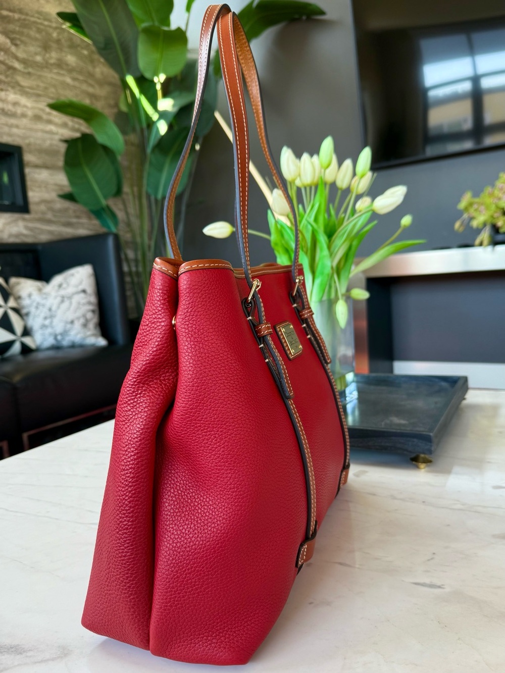 New Dooney & Bourke Side Snap Pebble Grain Leather Tote Red - Picture 5 of 16